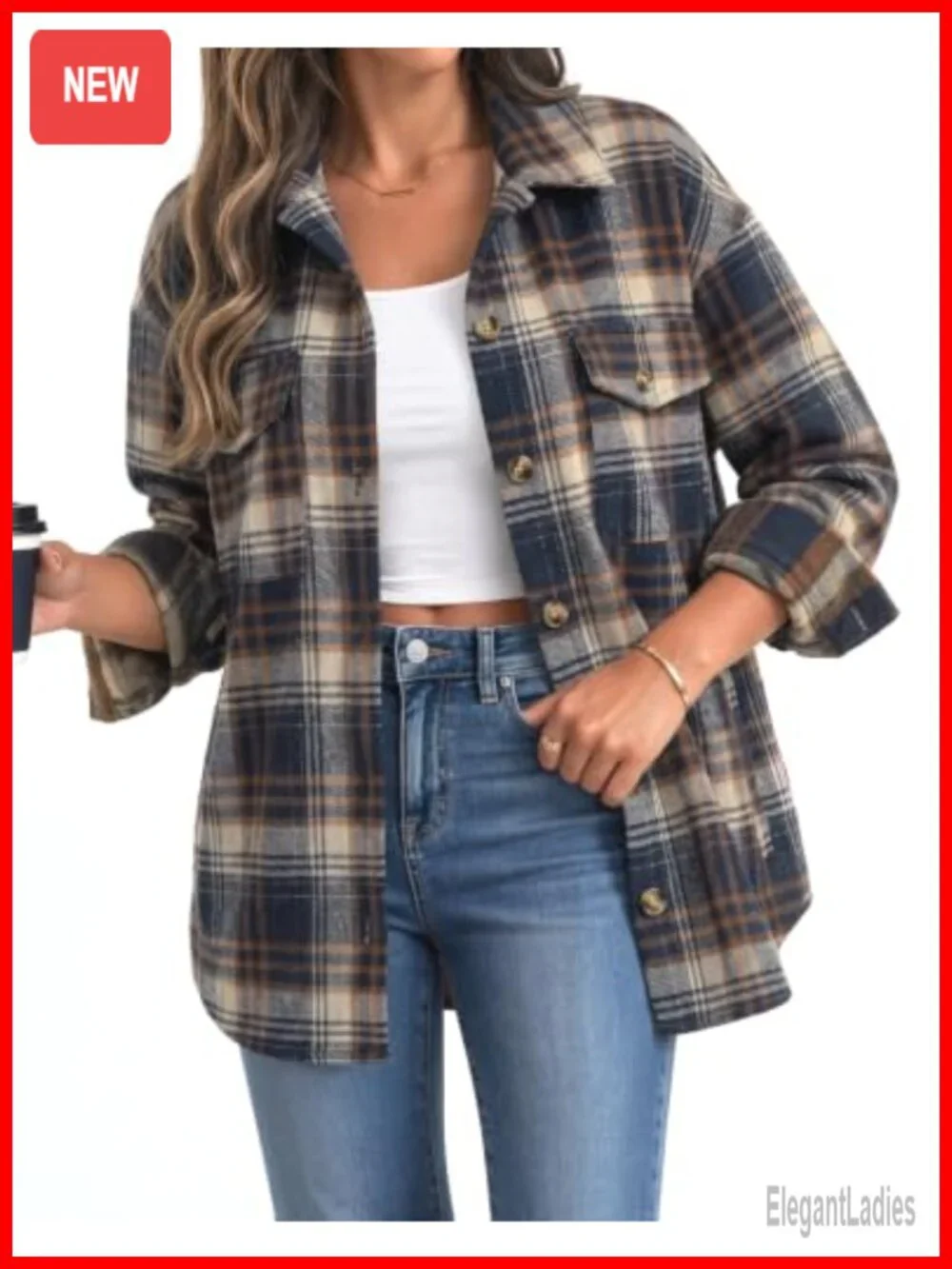 Zeagoo Women's Flannel Plaid Shacket Long Sleeve Button Down Jacket Oversized